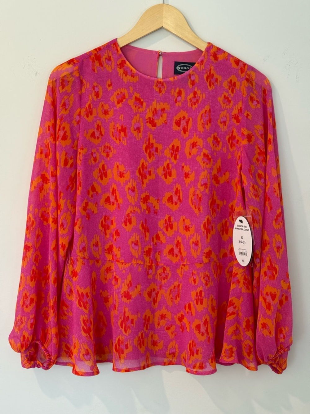 Scoop NYC Pink and Orange Printed Peplum Blouse